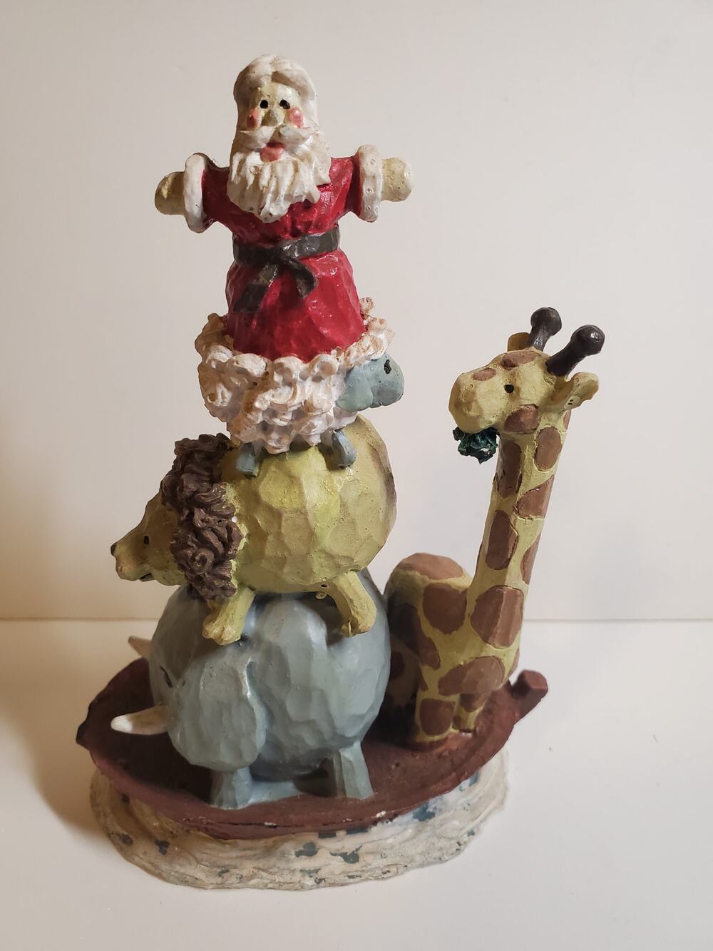 Santa Clause on Animals Resin Figurine - 6.5"